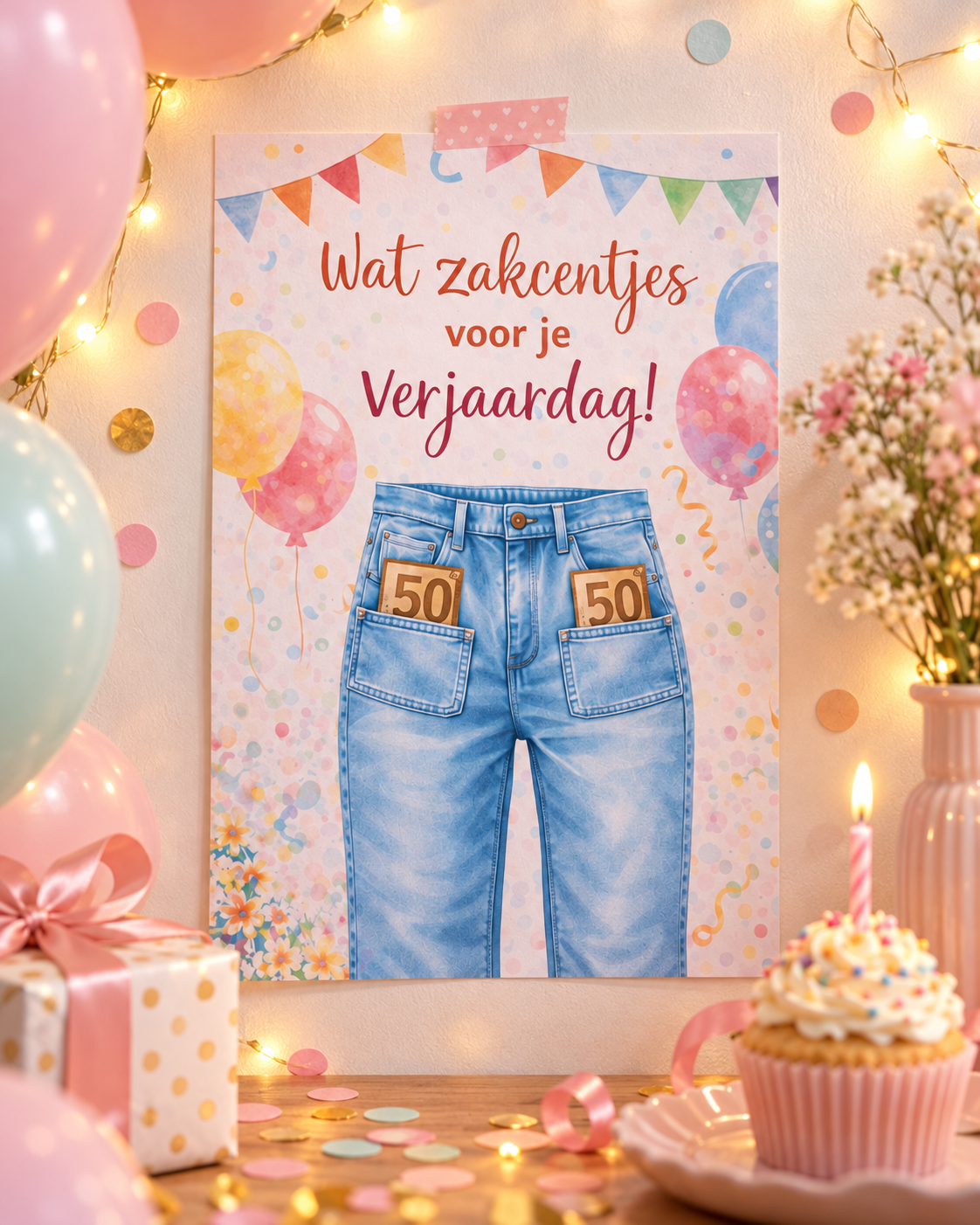 Last Minute Verjaardag Geldcadeau – PDF Direct Download – Zakcentjes voor je verjaardag (broek)