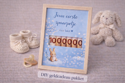 Geboorte DIY Geldcadeau  – Jouw 1e spaarpotje ( blauw) | Origineel Fotolijstcadeau
