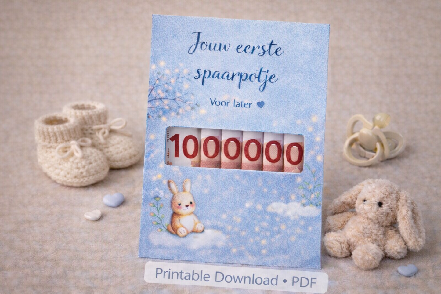 Geboorte Geldcadeau Printable PDF- jouw 1e spaarpotje ( blauw) | Direct Download
