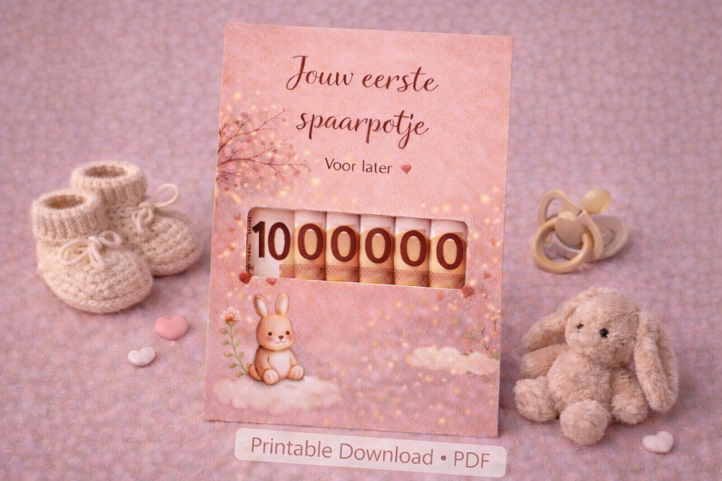 Geboorte Geldcadeau Printable PDF- jouw 1e spaarpotje ( roze) | Direct Download