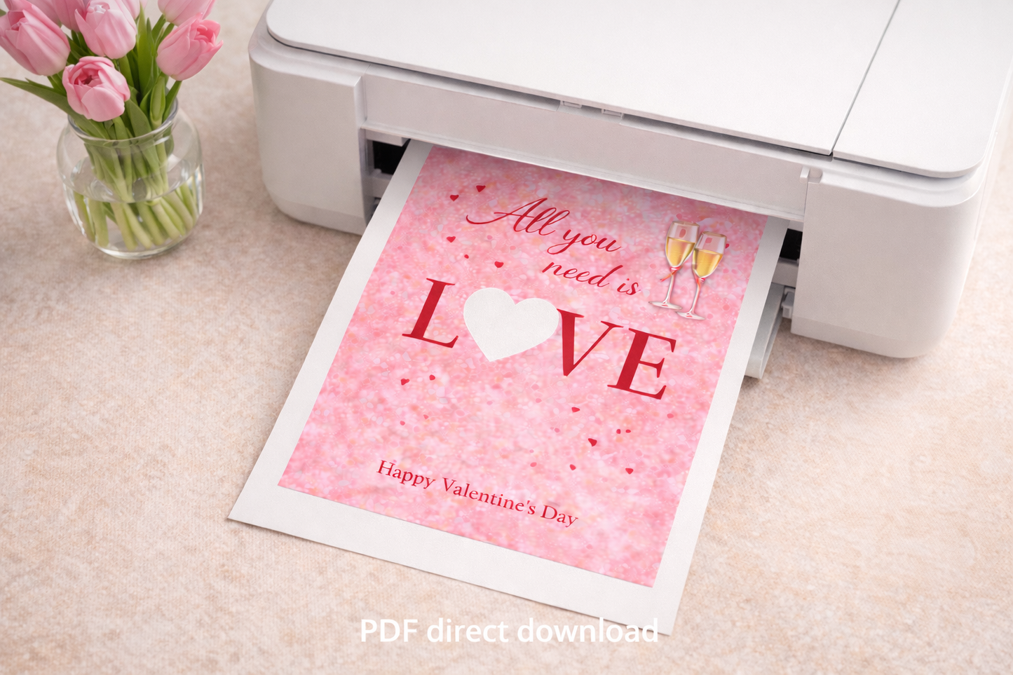 Valentijn Geldcadeau Printable PDF – All You Need Is Love ( met hartje)  | Direct Download