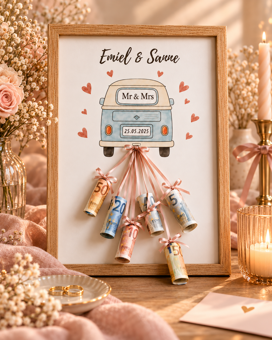 Bruiloft Geldcadeau DIY - Bruiloft Bus - Met Namen & Trouwdatum