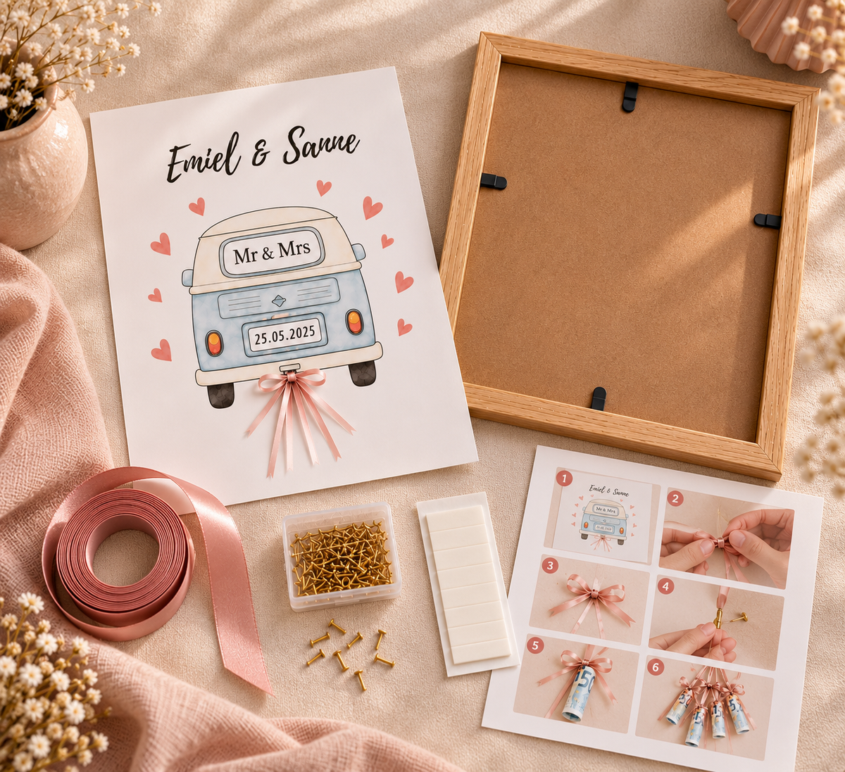 Bruiloft Geldcadeau DIY - Bruiloft Bus - Met Namen & Trouwdatum