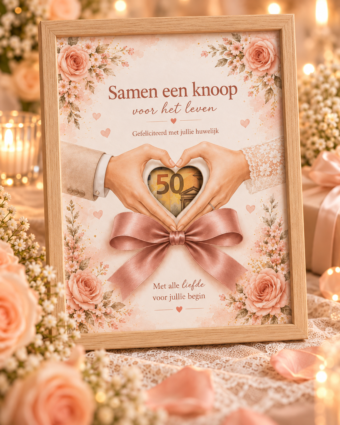 Bruiloft Geldcadeau DIY – Knoop voor het Leven - Origineel Huwelijkscadeau in Fotolijst