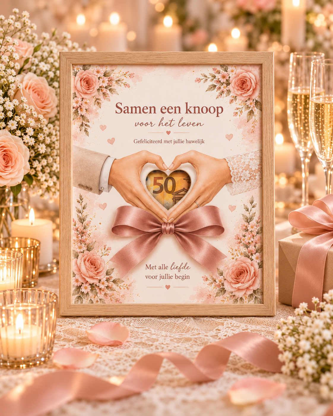 Bruiloft Geldcadeau DIY – Knoop voor het Leven - Origineel Huwelijkscadeau in Fotolijst