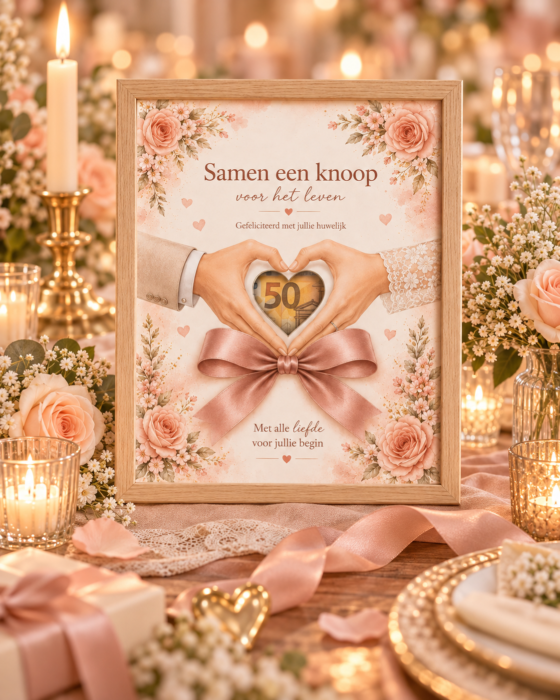 Bruiloft Geldcadeau DIY – Knoop voor het Leven - Origineel Huwelijkscadeau in Fotolijst