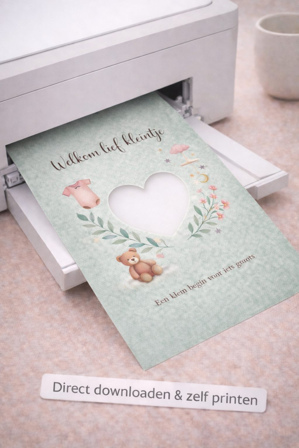 Geboorte Geldcadeau Printable PDF- Welkom Lief Kleintje ( saliegroen) | Direct Download