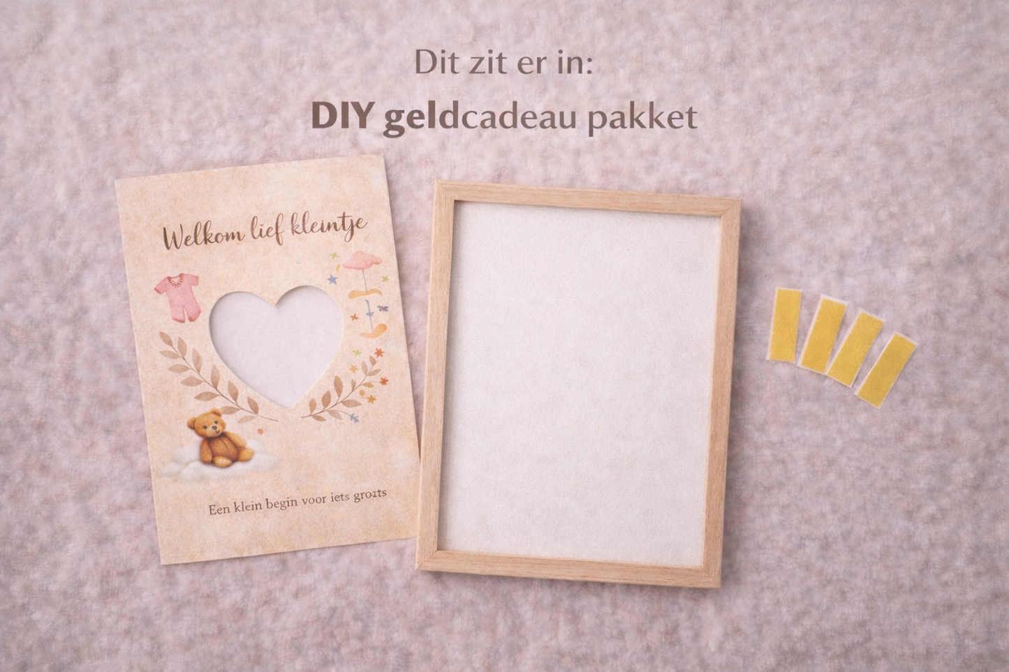 Geboorte DIY Geldcadeau  – Welkom Lief Kleintje ( beigebruin) | Origineel Fotolijstcadeau