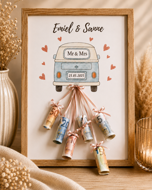 Bruiloft Geldcadeau DIY - Bruiloft Bus - Met Namen & Trouwdatum