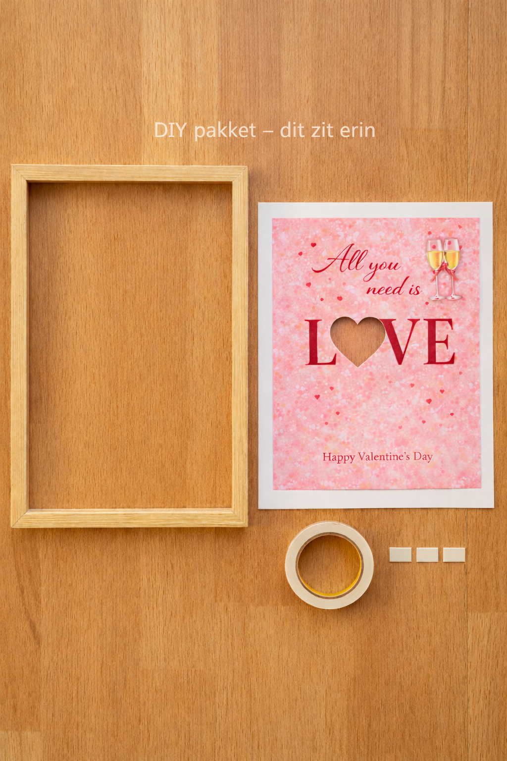 Valentijn Geldcadeau DIY Pakket – All You Need Is Love ( met hartje) |Fotolijst Cadeau
