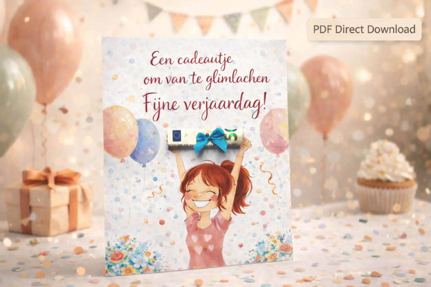 Verjaardag Geldcadeau - PDF Direct Download - Een cadeautje om van te glimlachen
