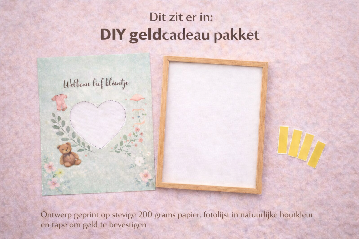 Geboorte DIY Geldcadeau  – Welkom Lief Kleintje ( saliegroen) | Origineel Fotolijstcadeau