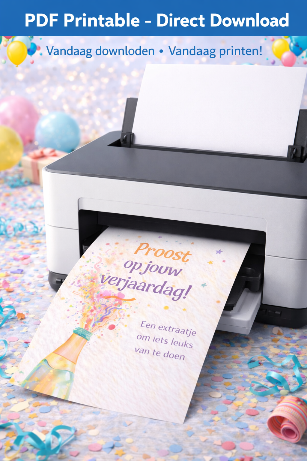 Verjaardag Geldcadeau - PDF Direct Download – Proost op jouw verjaardag ( met geldrol er op )