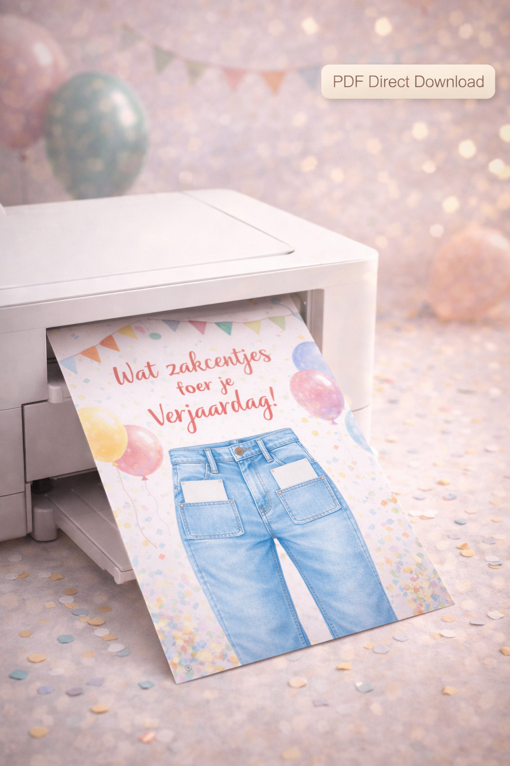 Last Minute Verjaardag Geldcadeau – PDF Direct Download – Zakcentjes voor je verjaardag (broek)