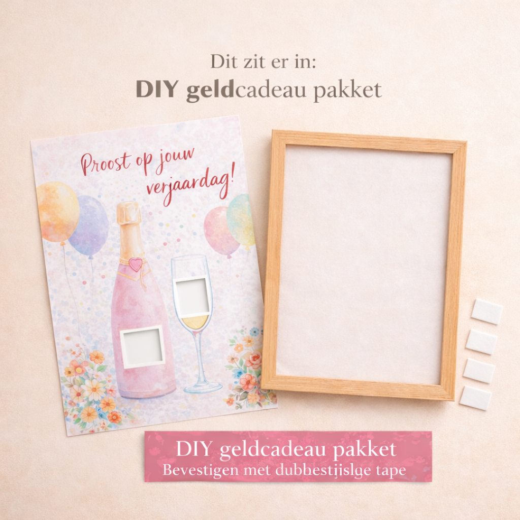 DIY Verjaardag Geldcadeau pakket – Proost op je verjaardag (rosé fles)