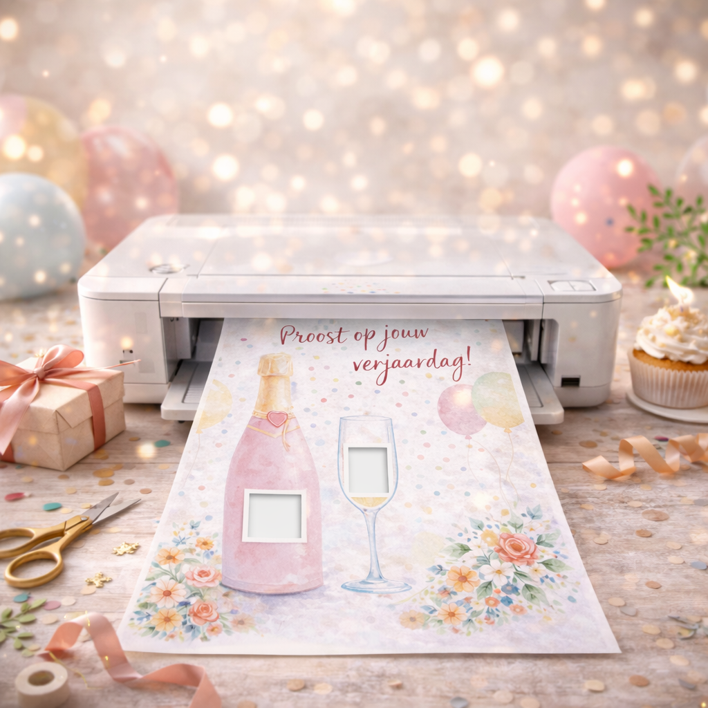 Last-minute Verjaardag Cadeau – Geldcadeau PDF – Proost op je verjaardag (rosé fles)