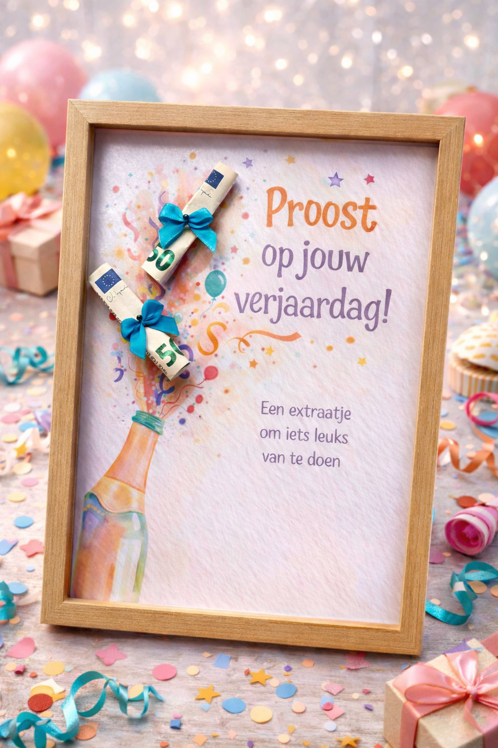 DIY Verjaardag Geldcadeau pakket - Proost op jouw verjaardag ( met geldrol er op )