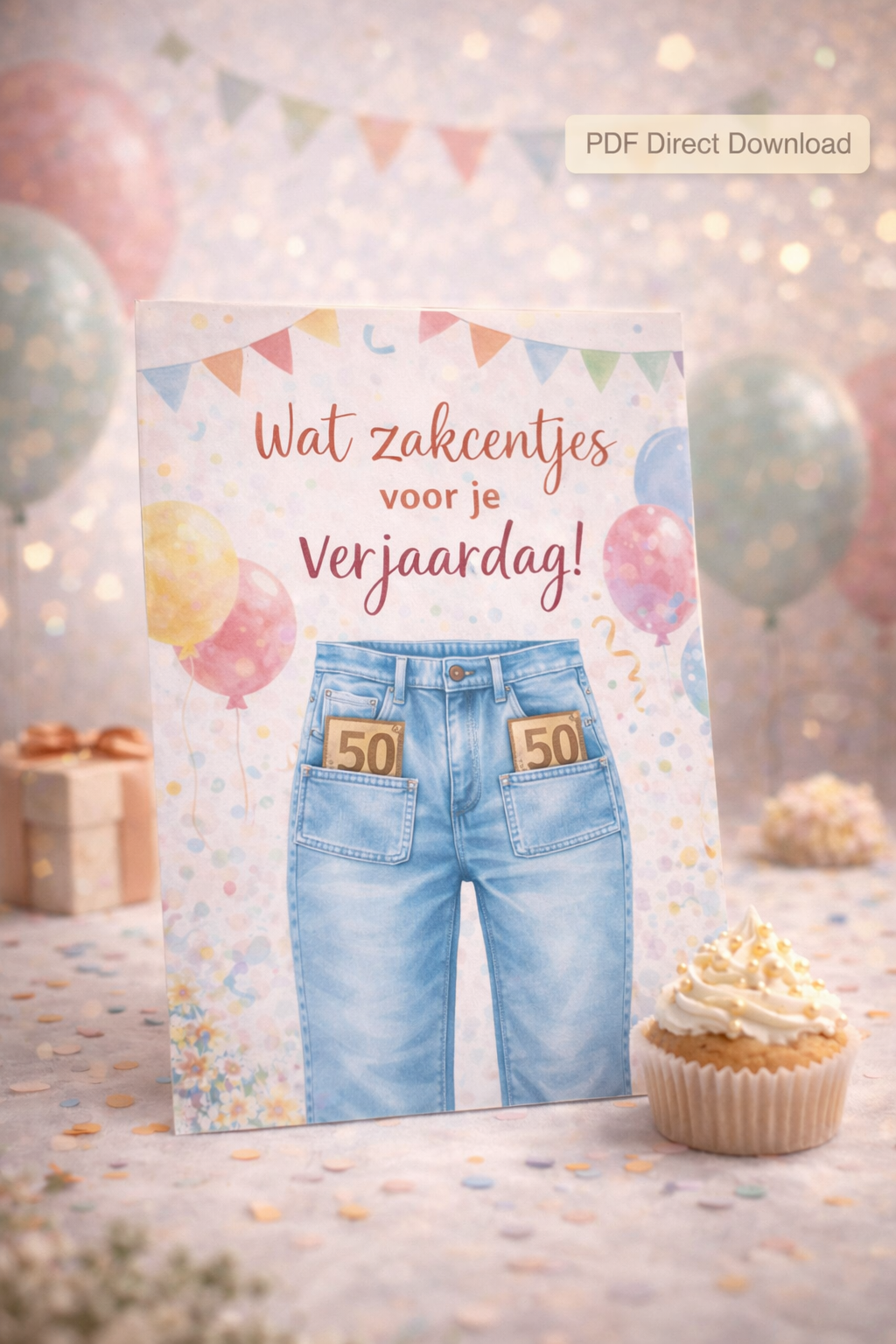 Last Minute Verjaardag Geldcadeau – PDF Direct Download – Zakcentjes voor je verjaardag (broek)