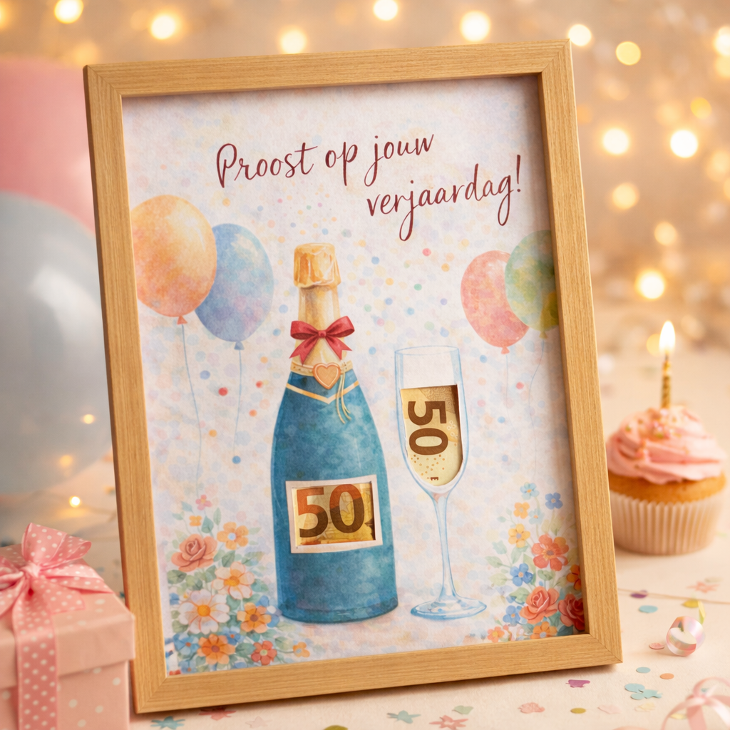 DIY Verjaardag Geldcadeau pakket – Proost op je verjaardag (groene fles)