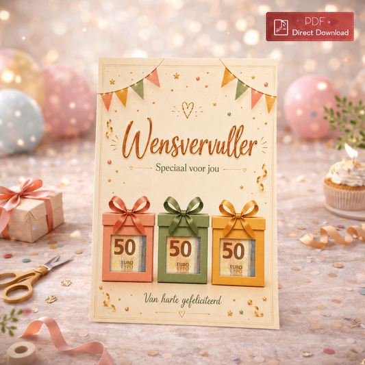 Last-minute Verjaardag Geldcadeau – PDF Direct Download – Wensvervuller
